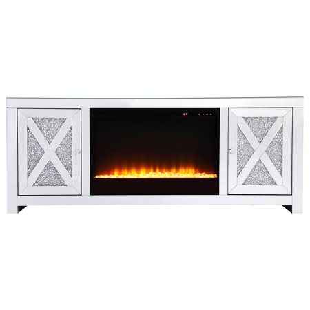 ELEGANT DECOR 59 In.Crystal Mirrored Tv Stand With Crystal Insert Fireplace, 2PK MF9903-F2